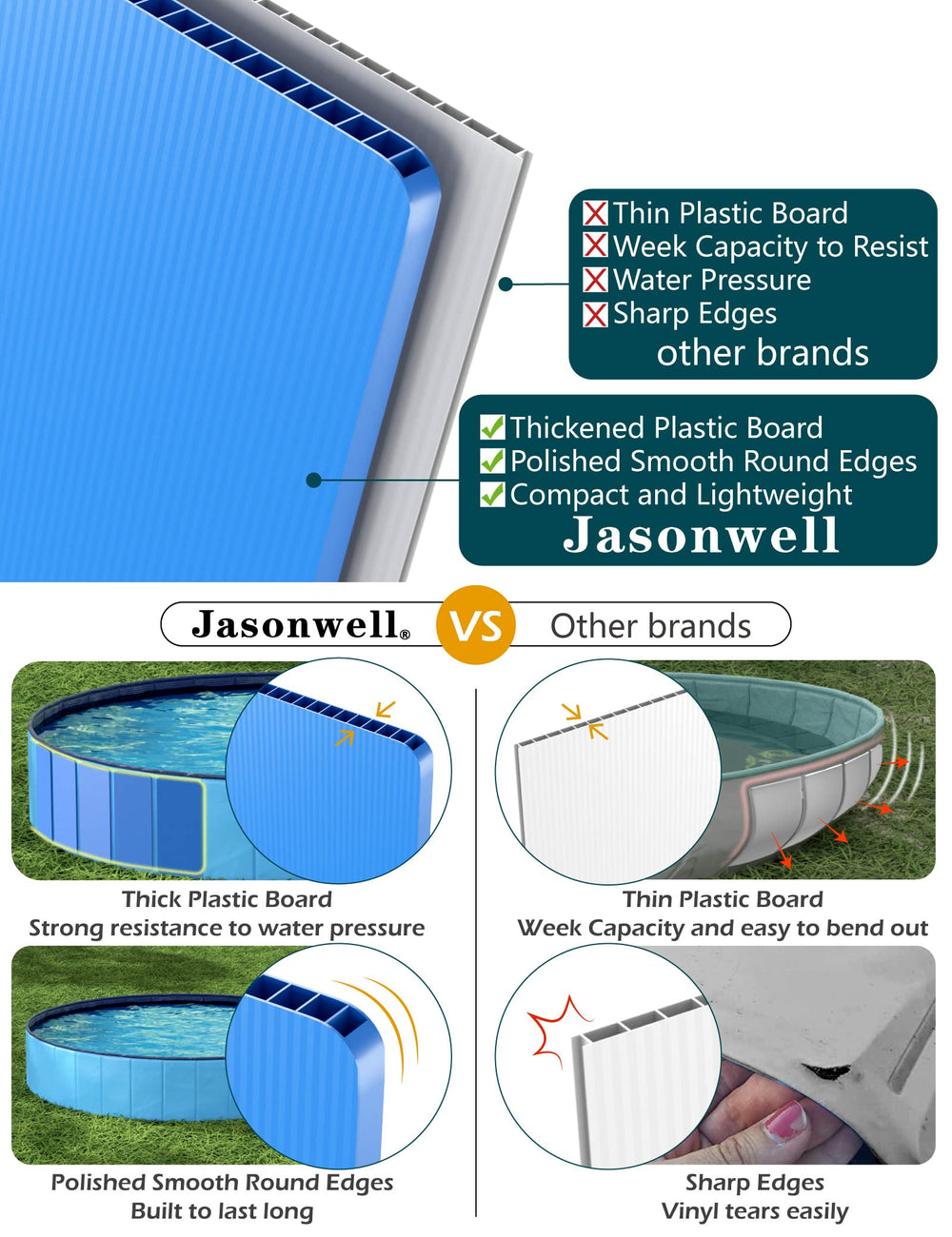 Jasonwell foldable dog pool features non-slip bottom for paw safety.