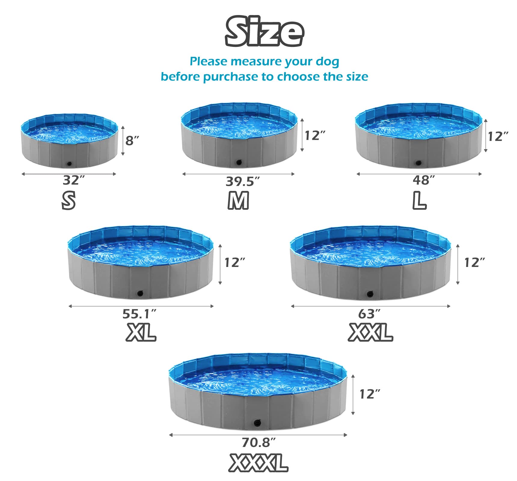 Jasonwell size S 32x8 pool fits small dogs and quick backyard splashes.