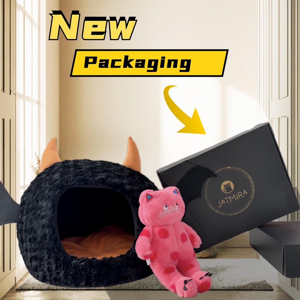 Jatmira cat bed halloween large side cave shows curling space for restful hideaway