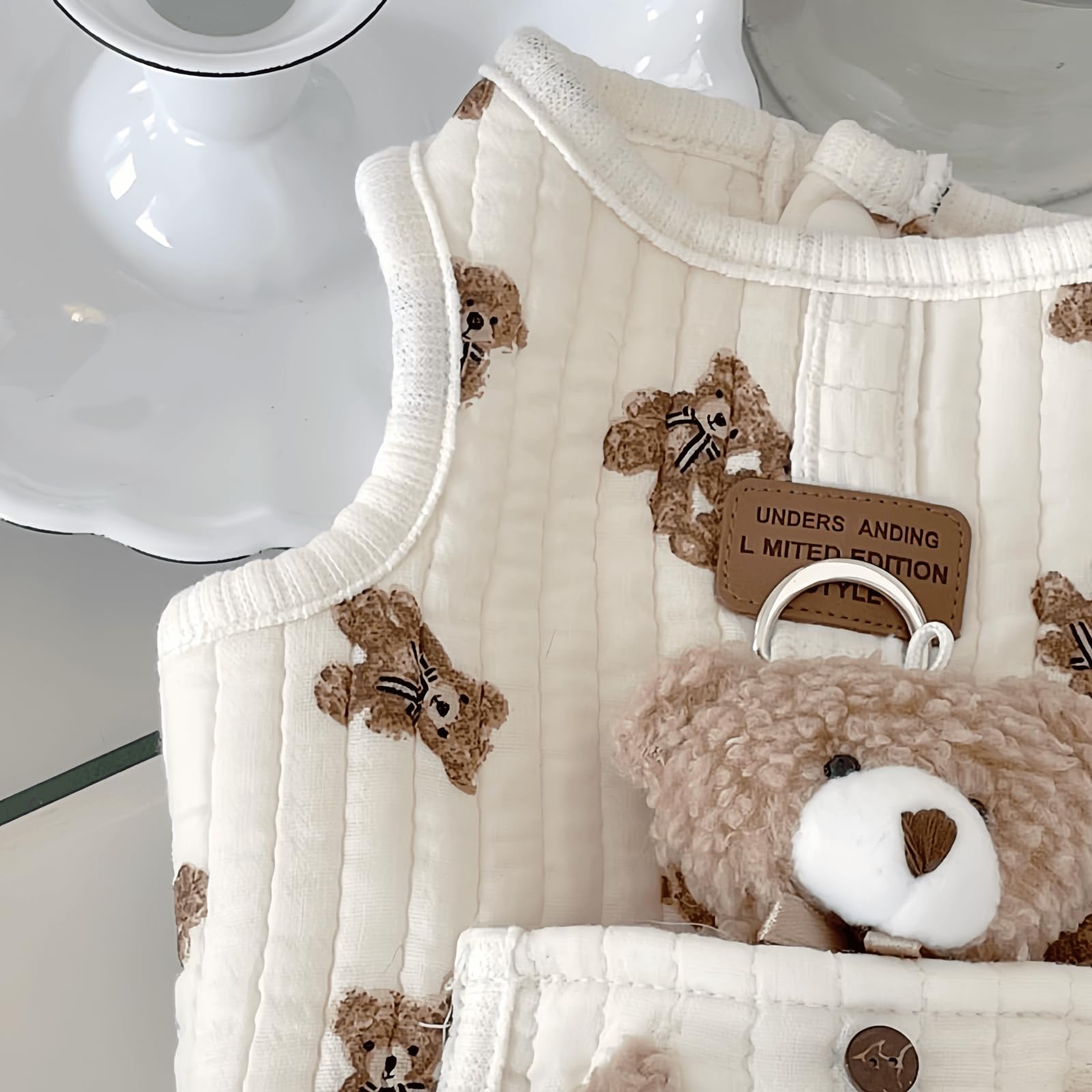 Jatmira plush bear-pattern button-front detail enables quick dressing