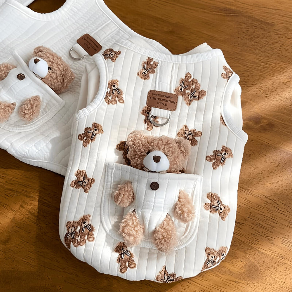 Jatmira plush bear-pattern hoodie element adds cute style