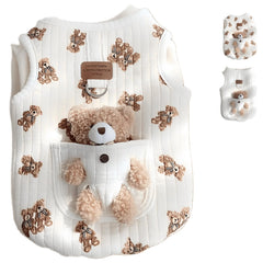 Jatmira plush bear-pattern sleeveless dog shirt front view for easy wear