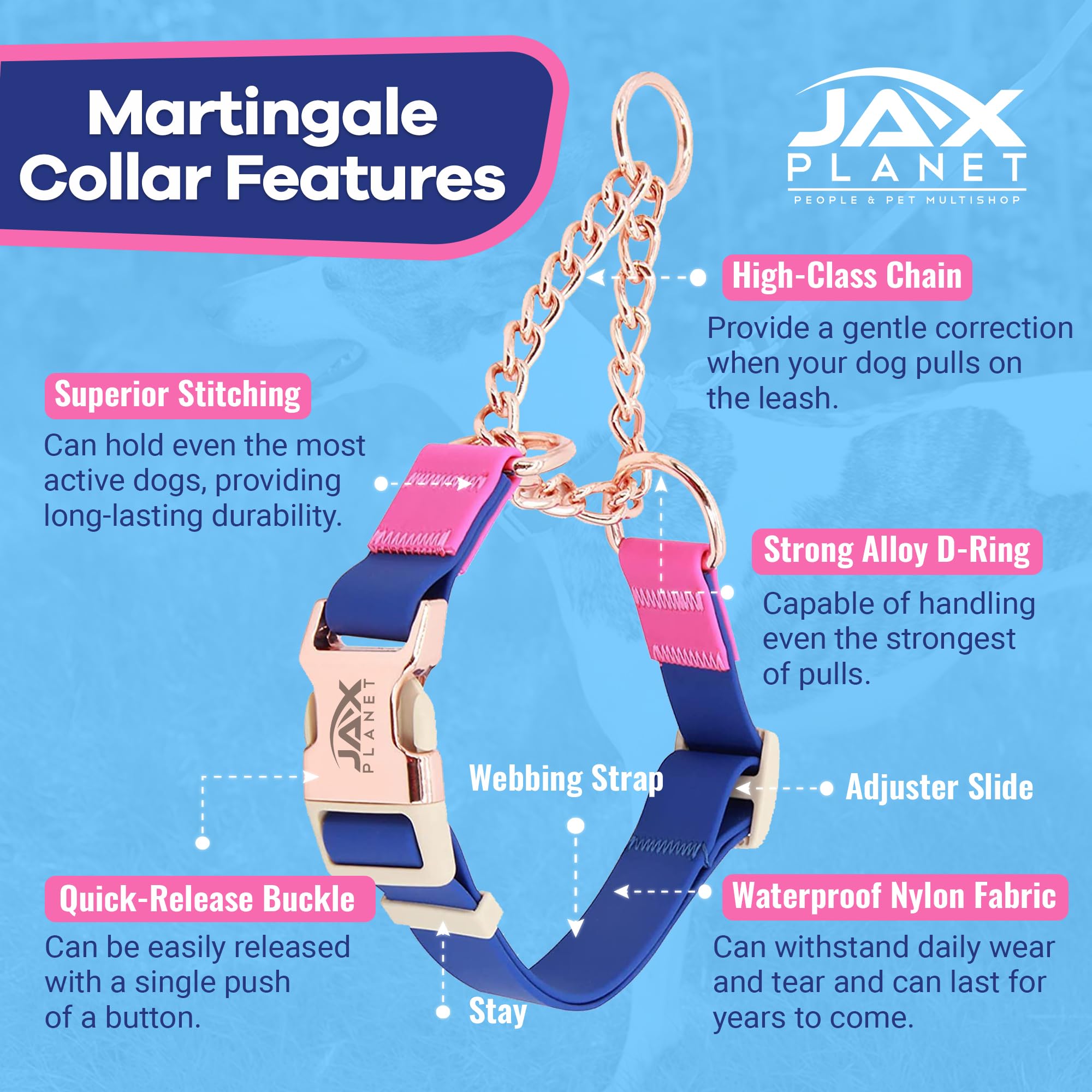 JAX PLANET alloy D-ring buckle close-up showing durable hardware