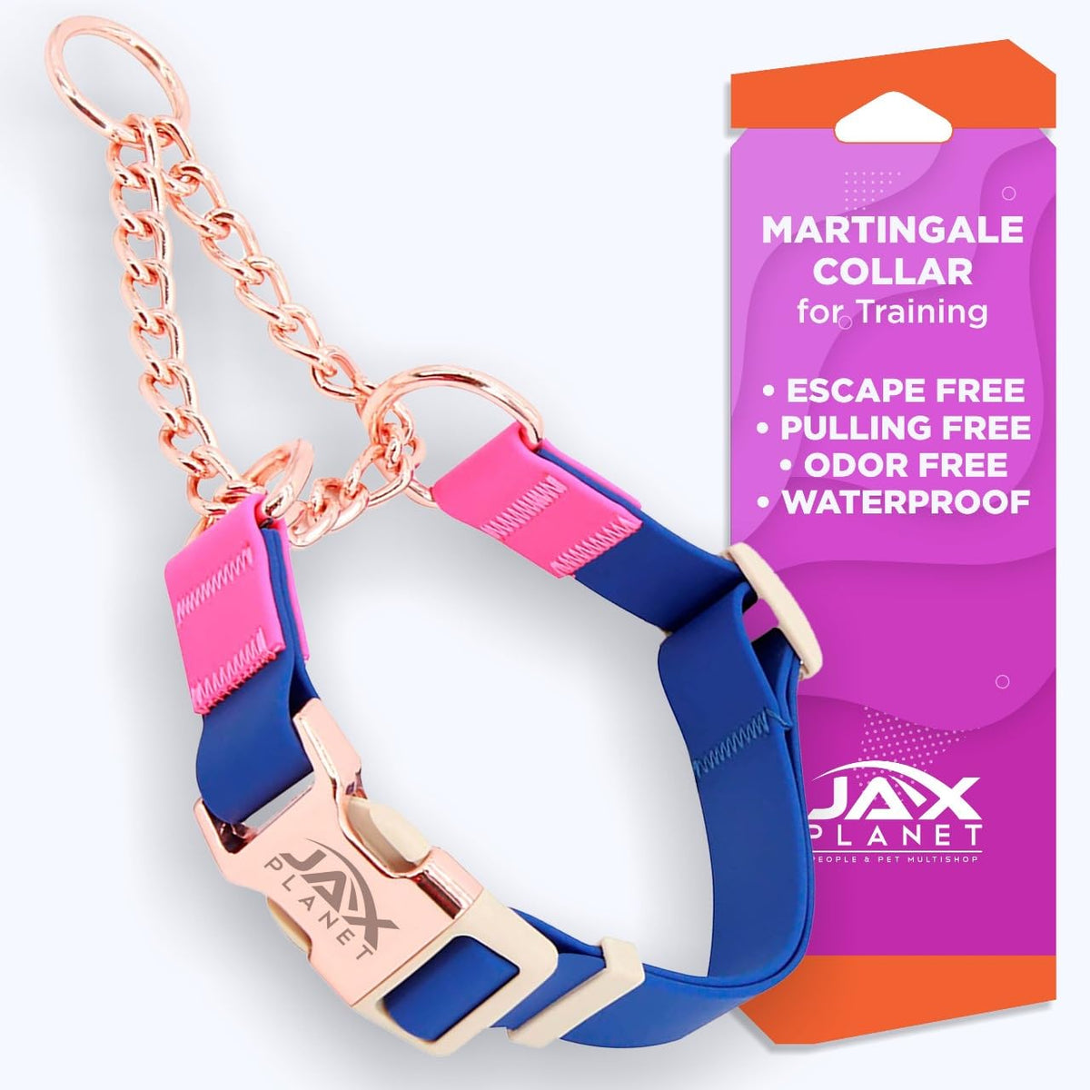 JAX PLANET jelly waterproof martingale collar front view for escape-proof outdoor walks