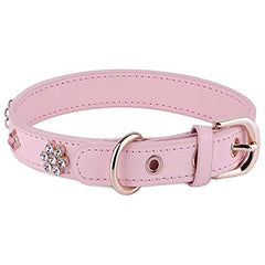JAX PLANET PU leather rhinestone collar in pink for stylish walking.