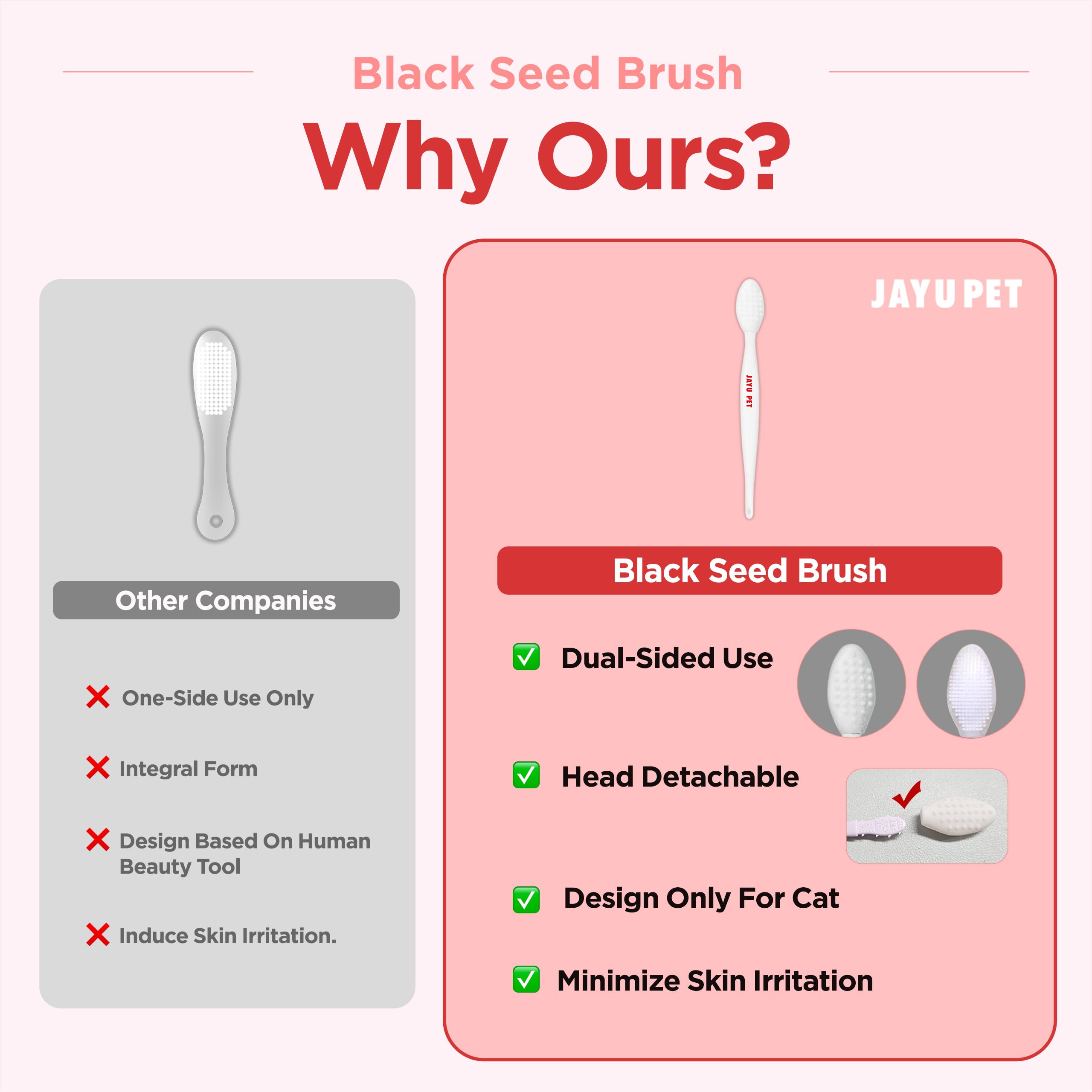 JAYU PET Black Seed Brush dual-sides deep-clean feature for thorough cleansing.