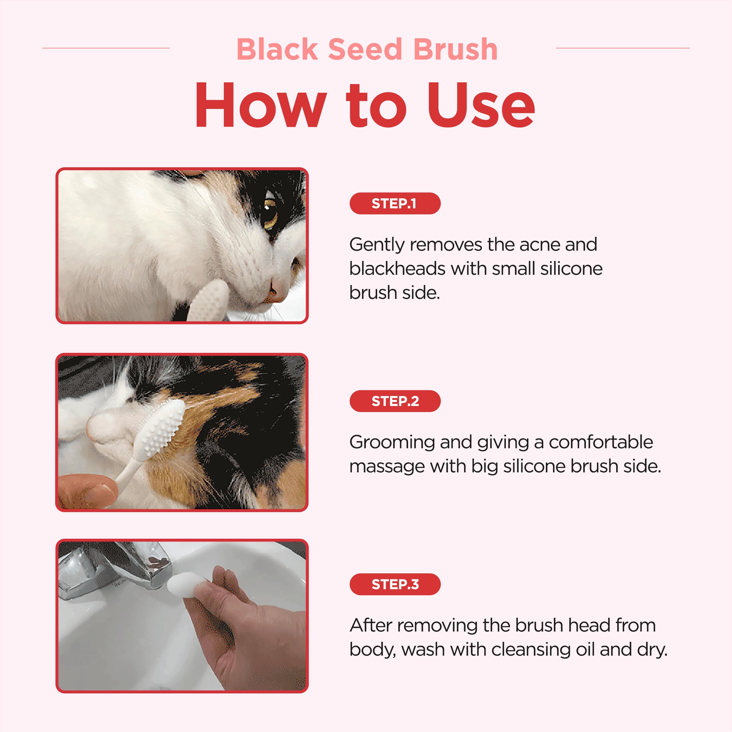 JAYU PET Black Seed Brush safe silicone head for gentle exfoliation.
