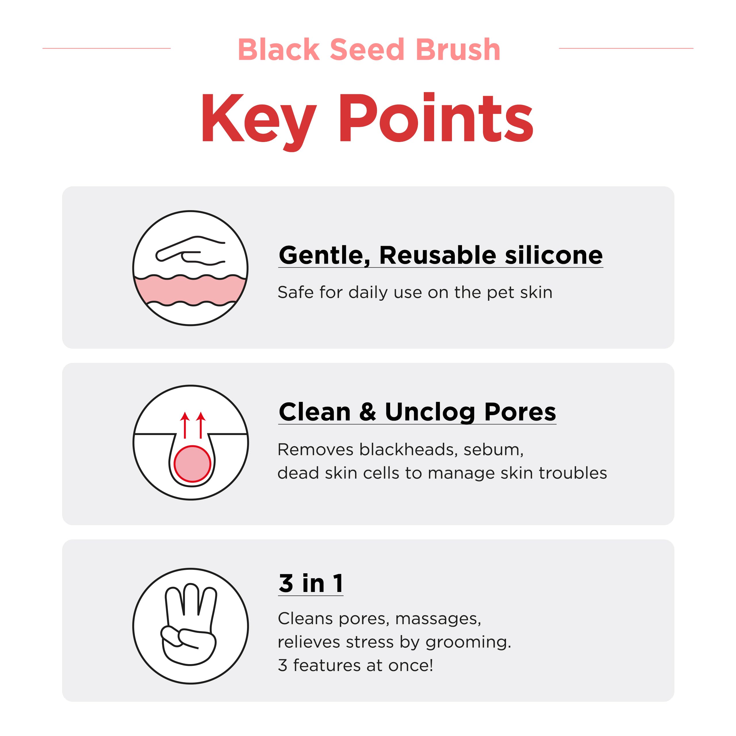 JAYU PET Black Seed Brush silicone head closeup highlights soft, non-irritating exfoliation.