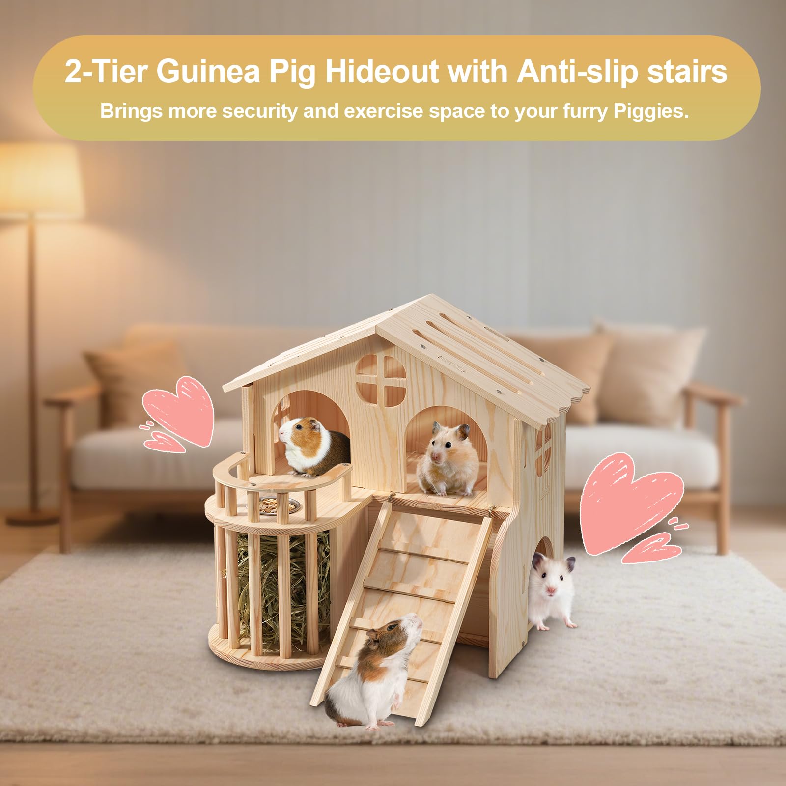 JAZUIHA Guinea Pig Hideout ventilated roof for airy living
