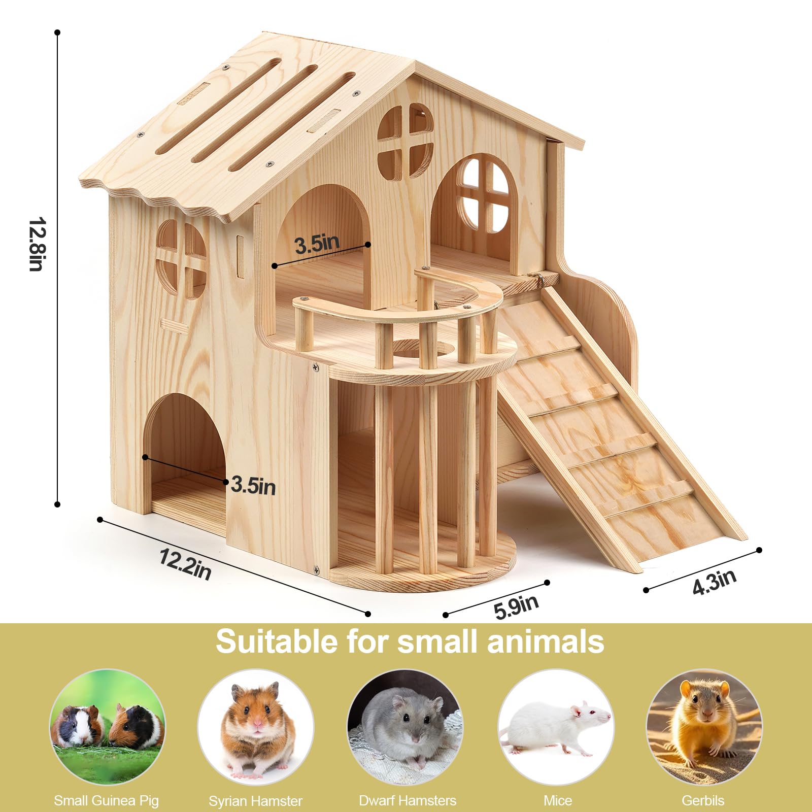 JAZUIHA Guinea Pig Hideout wooden 2-tier design for exploration