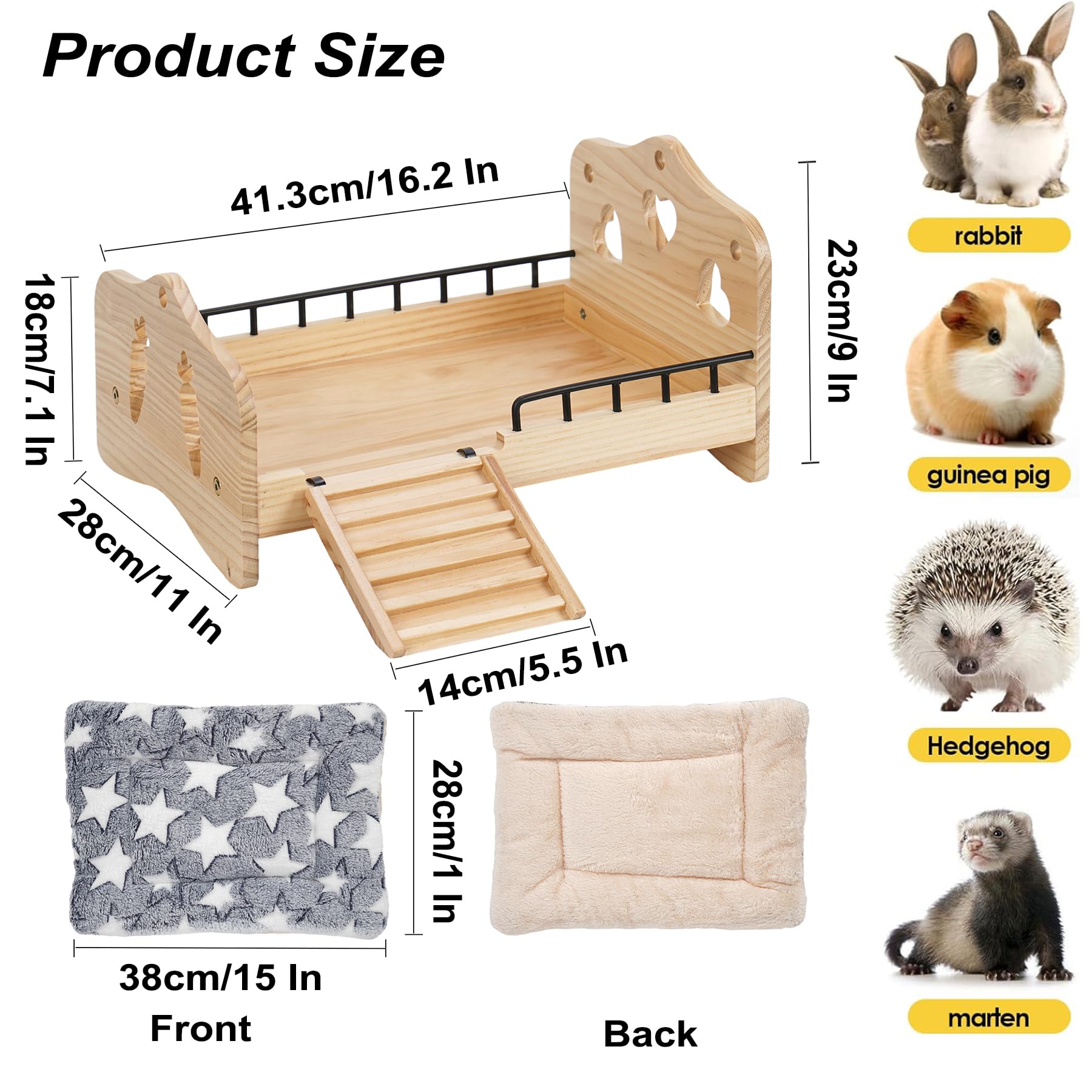 JAZUIHA wooden bunny bed mat features soft fleece for cozy naps.