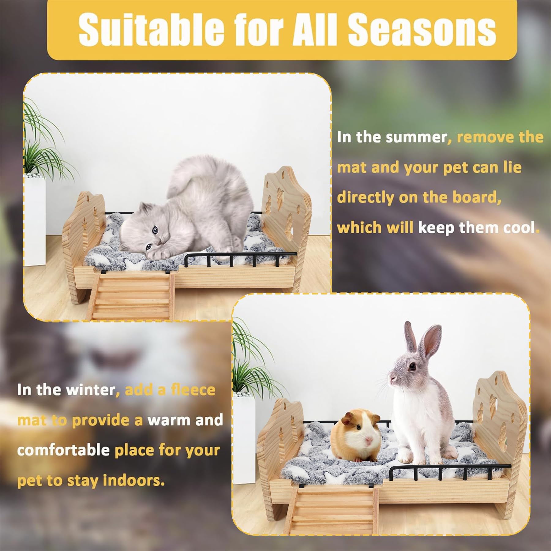 JAZUIHA wooden bunny bed washable mat offers simple cleaning and reuse.