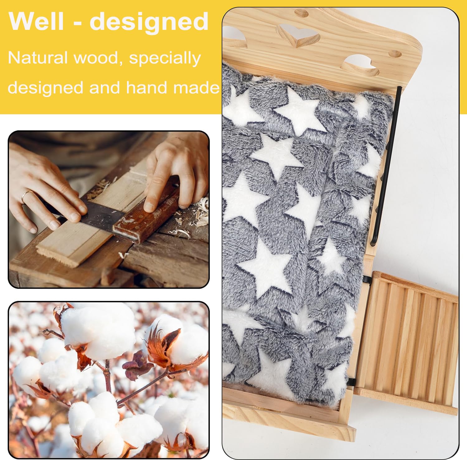 JAZUIHA wooden bunny bed wood details highlight natural, chew-resistant frame.
