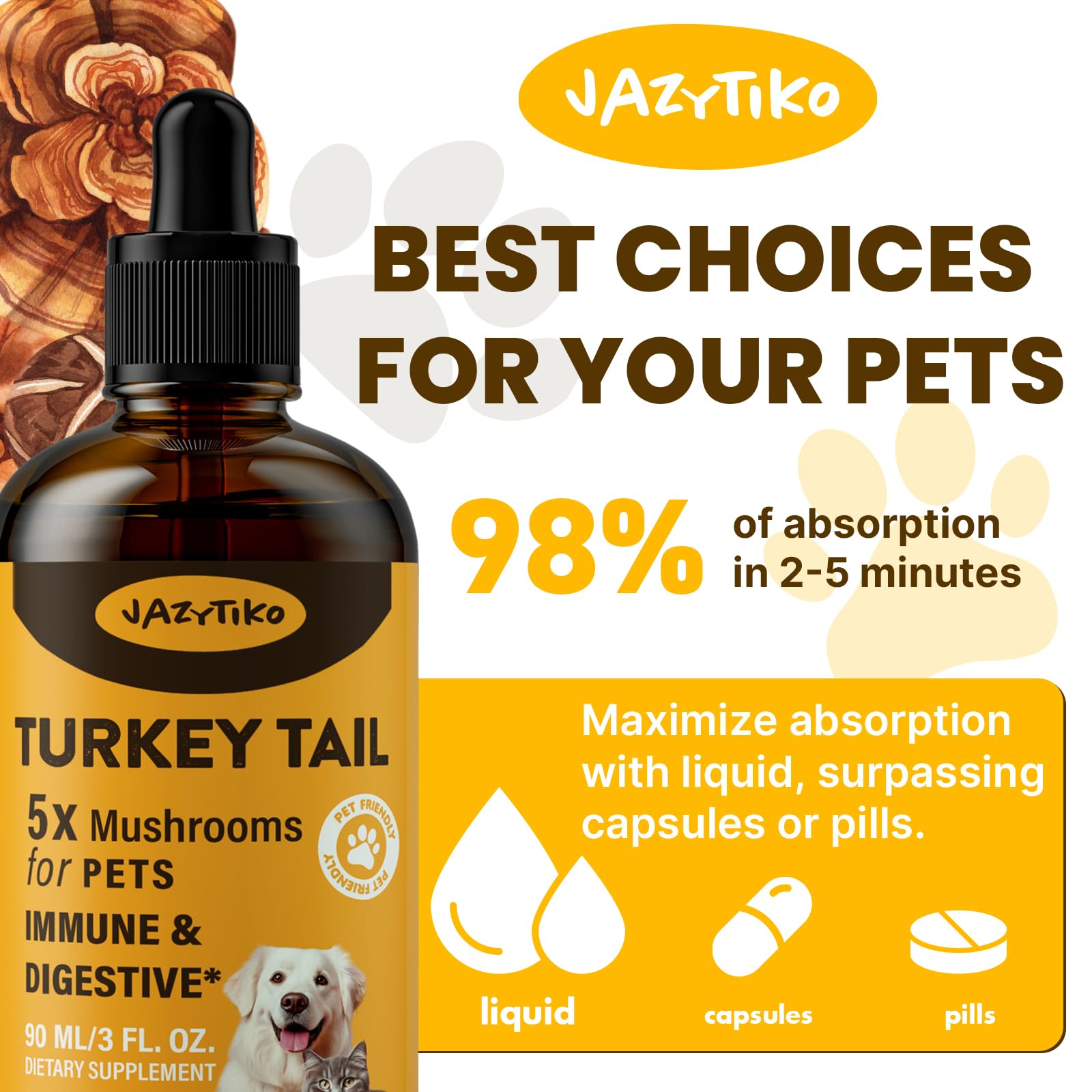 Jazytiko turkey tail dogs serving suggestion on meals or treats.