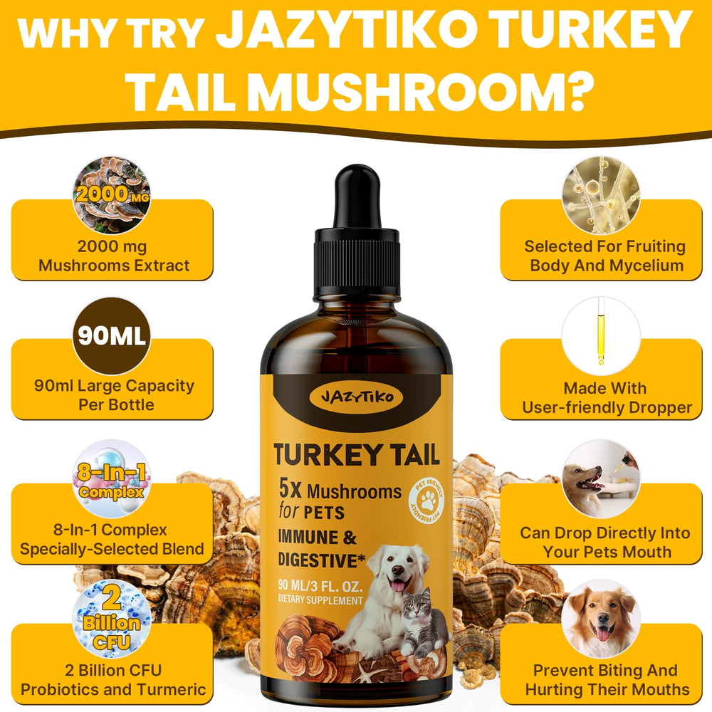 Jazytiko turkey tail dogs turmeric and probiotic blend promotes digestion and resilience.