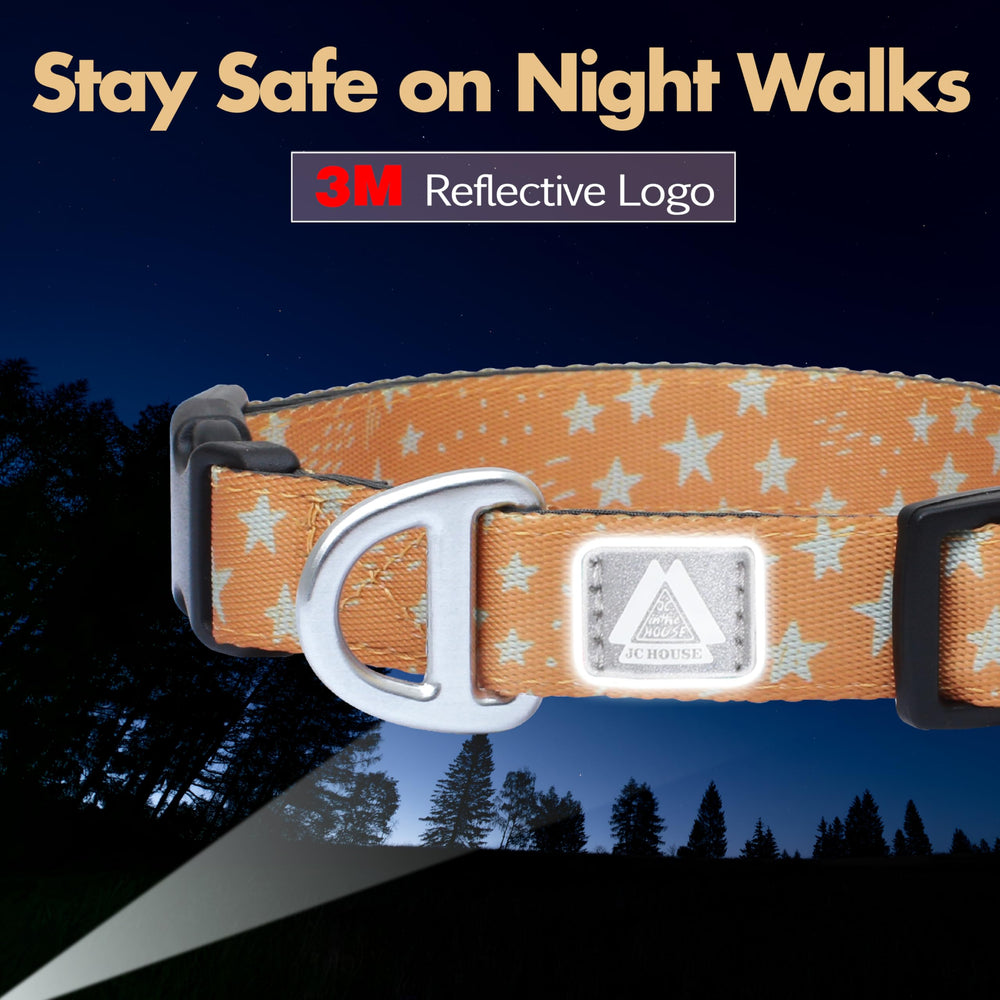 JC HOUSE 3M reflective logos on star-pattern collar boost nighttime visibility during walks.