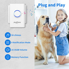 JeaTone dog door bell transmitter mounted on wall for quick setup.