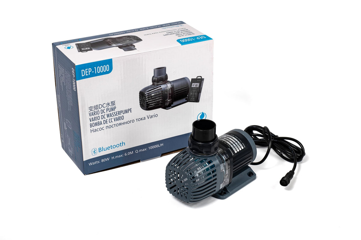 Jebao DEP-10000 front view highlights compact, energy-efficient water circulation for tanks.