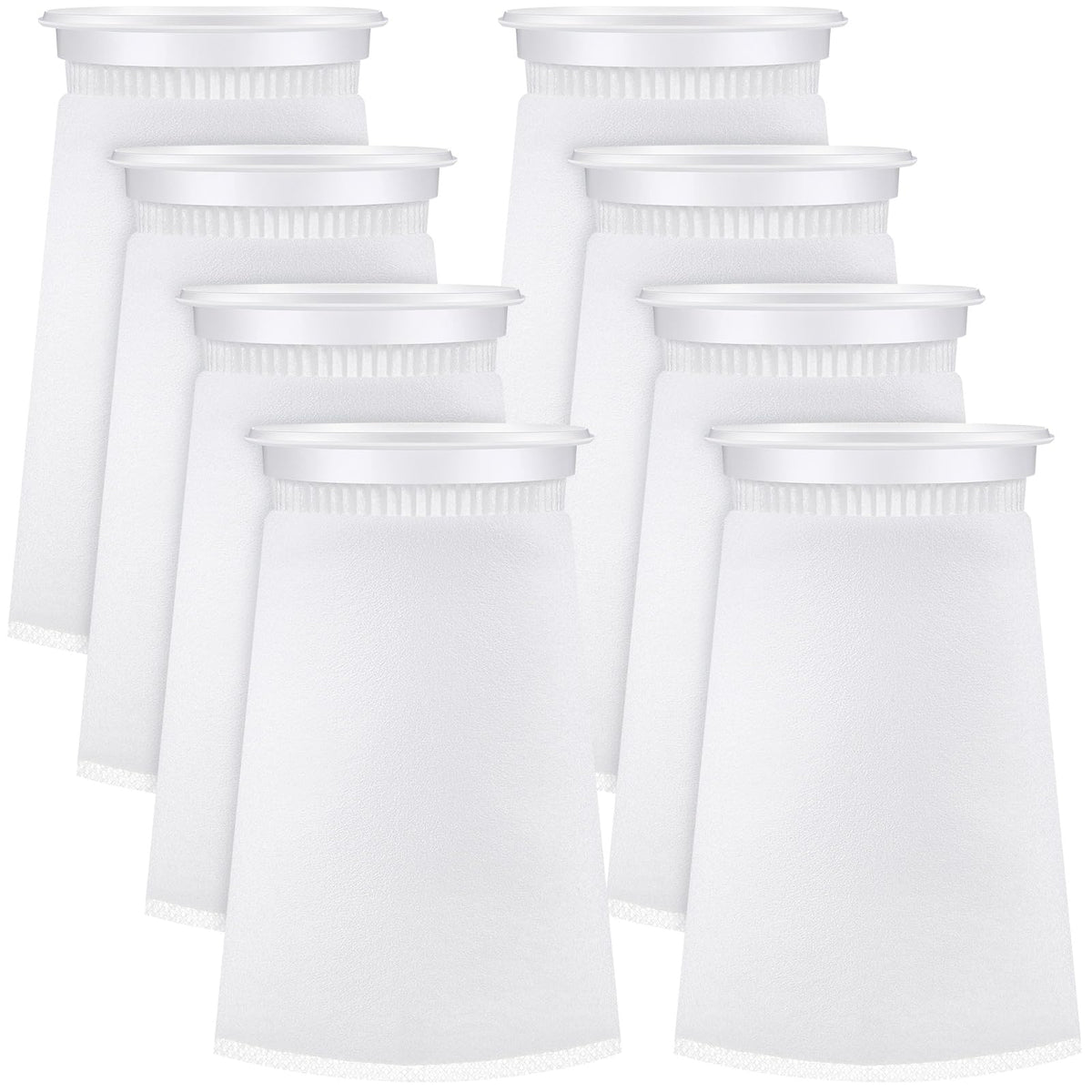 Jecery 8-pcs filter socks with ring for reliable aquarium debris filtration in saltwater or freshwater tanks.