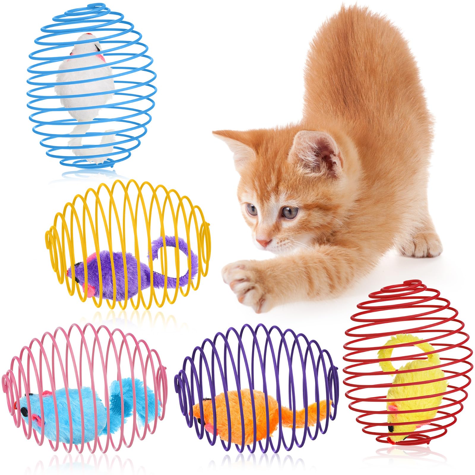 Jecery bolas-resorte azul para gato, ideal para ejercitarse durante el juego.