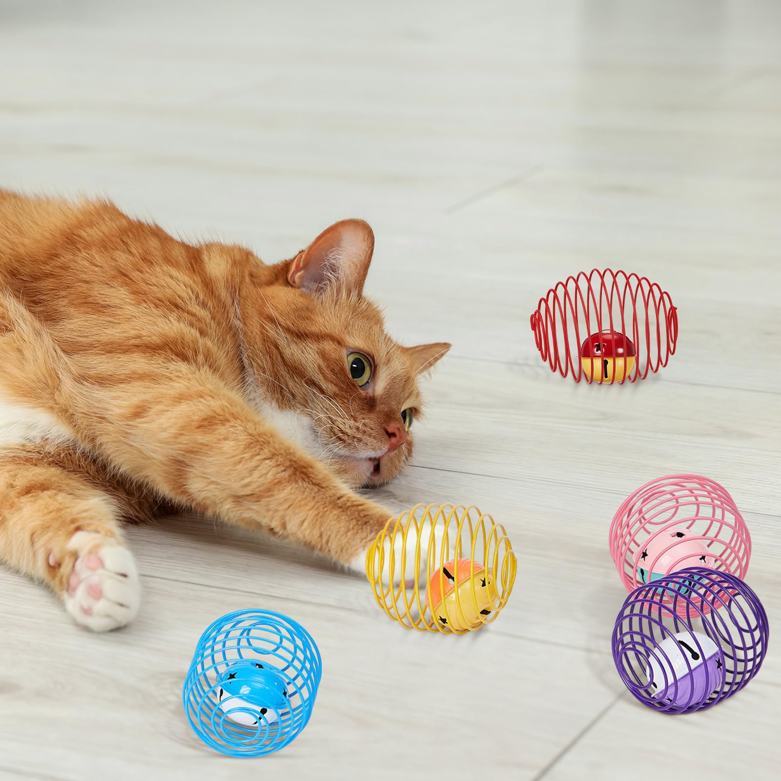 Jecery cat spring ball size-friendly for kittens, easy to kick and roll.