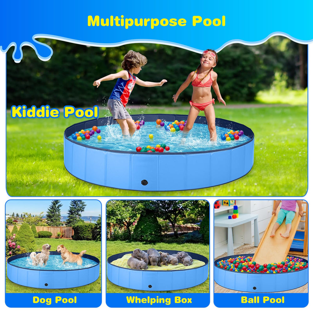 Jecoo dog pool set up in outdoor backyard for kids and dogs.