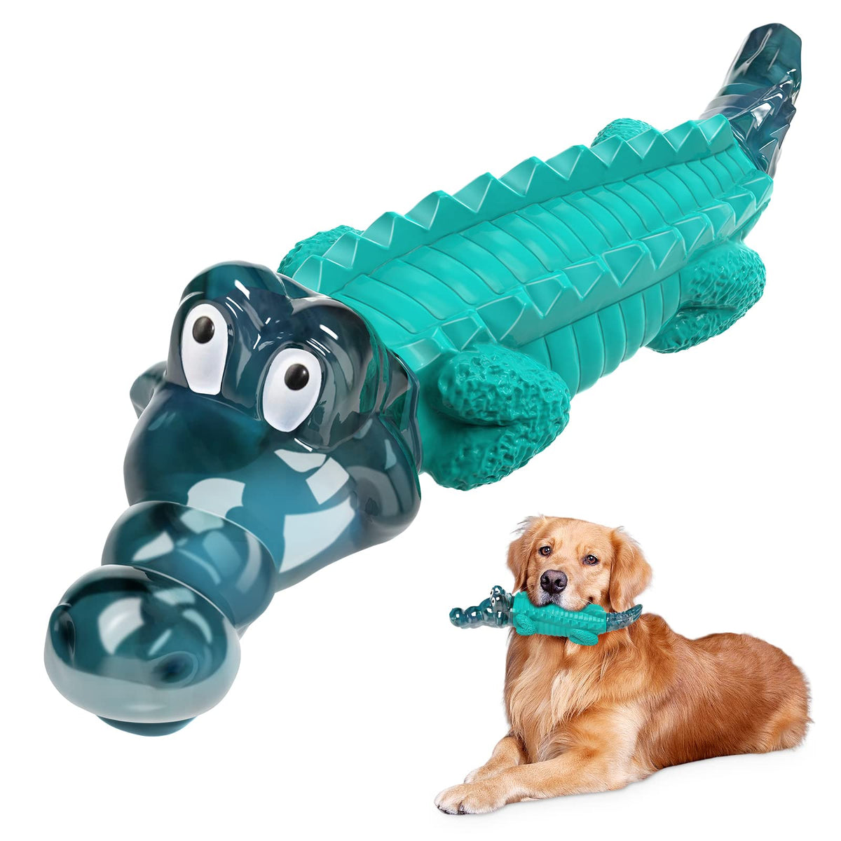 Jeefome indestructible dog toy in alligator design for durable chewing.