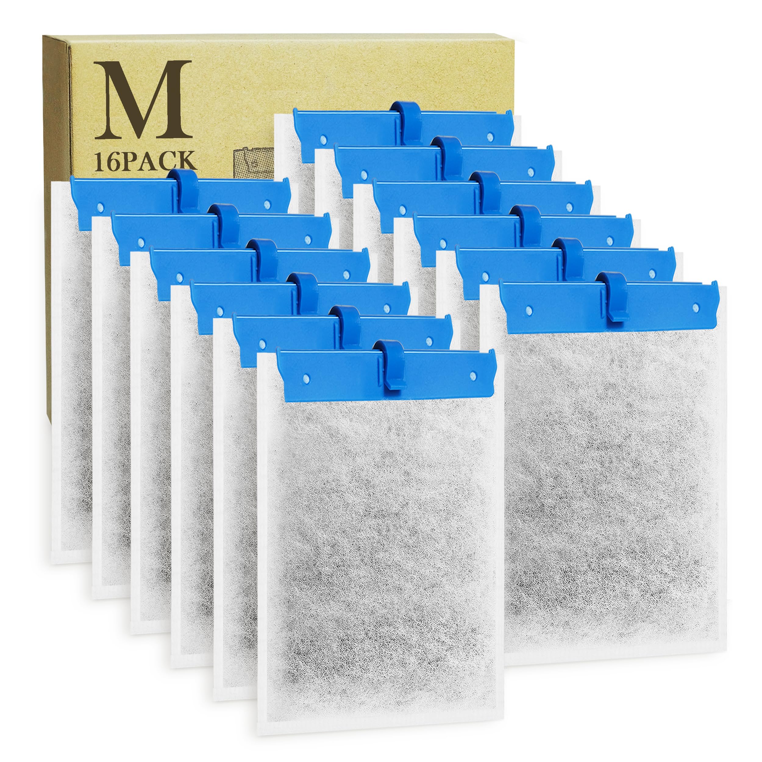 Jeekocaso 16-pack filter cartridges showing broad compatibility with Whisper filters for versatile tanks.