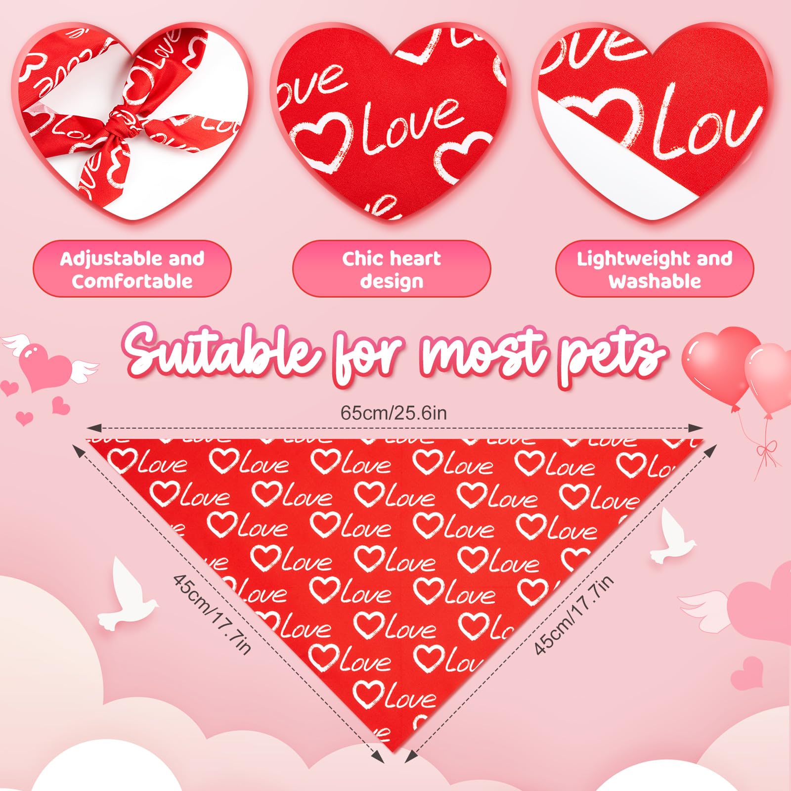 Jeere Valentines Day dog bandana lips pattern 3 suits playful photos and grooming showcases.