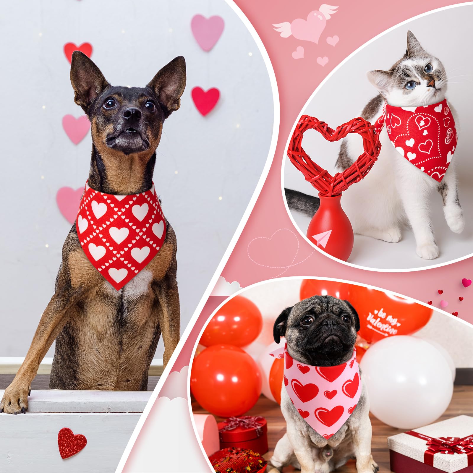 Jeere Valentines Day dog bandana soft polyester 6 emphasizes comfortable daily wear.