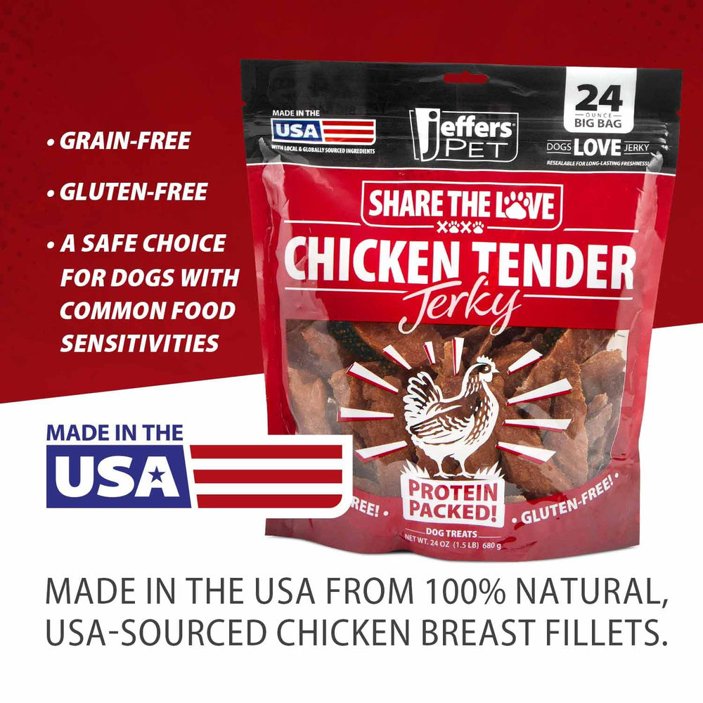 Jeffers Chicken Jerky Dog Treats real chicken close-up highlighting protein.