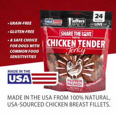 Jeffers Chicken Jerky Dog Treats real chicken close-up highlighting protein.
