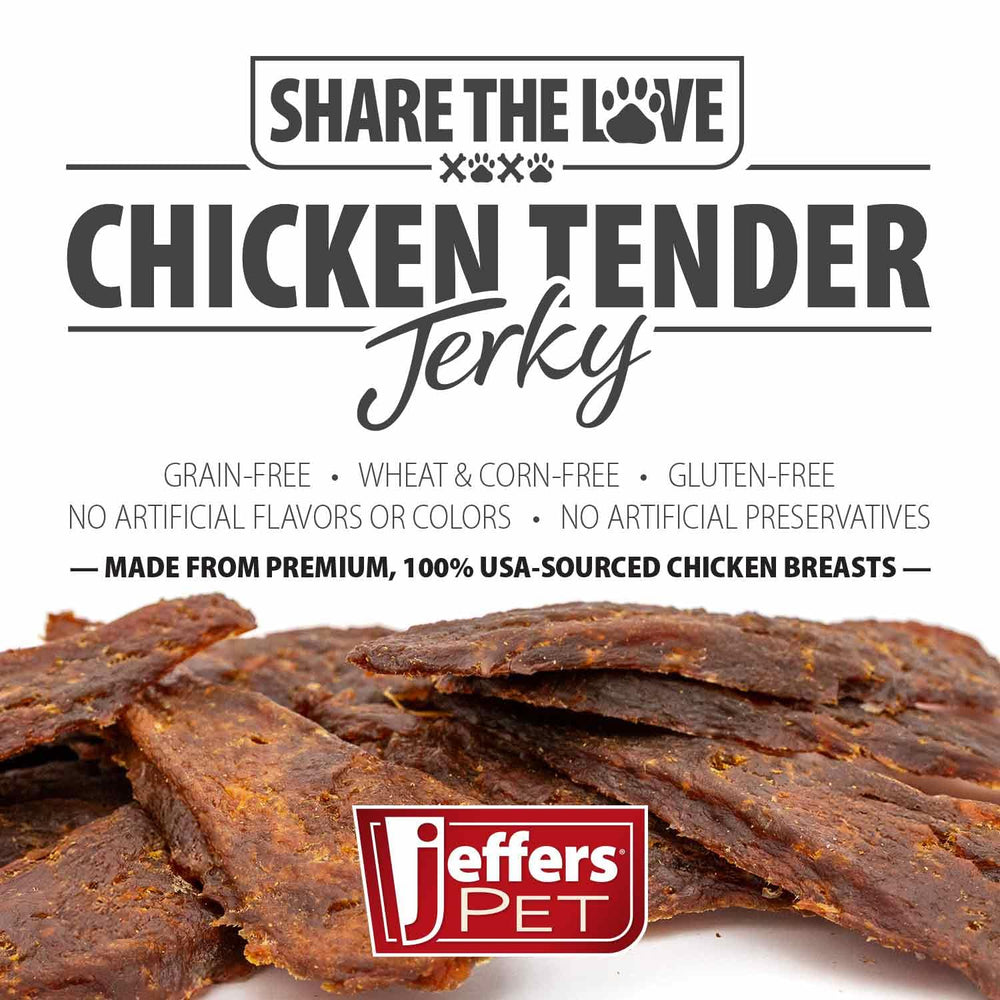 Jeffers Chicken Jerky Dog Treats high-protein bite for active dogs.