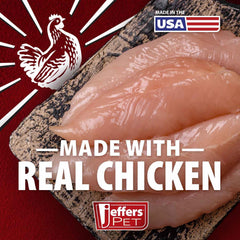 Jeffers Chicken Jerky Dog Treats grain-free formula close-up ingredients.