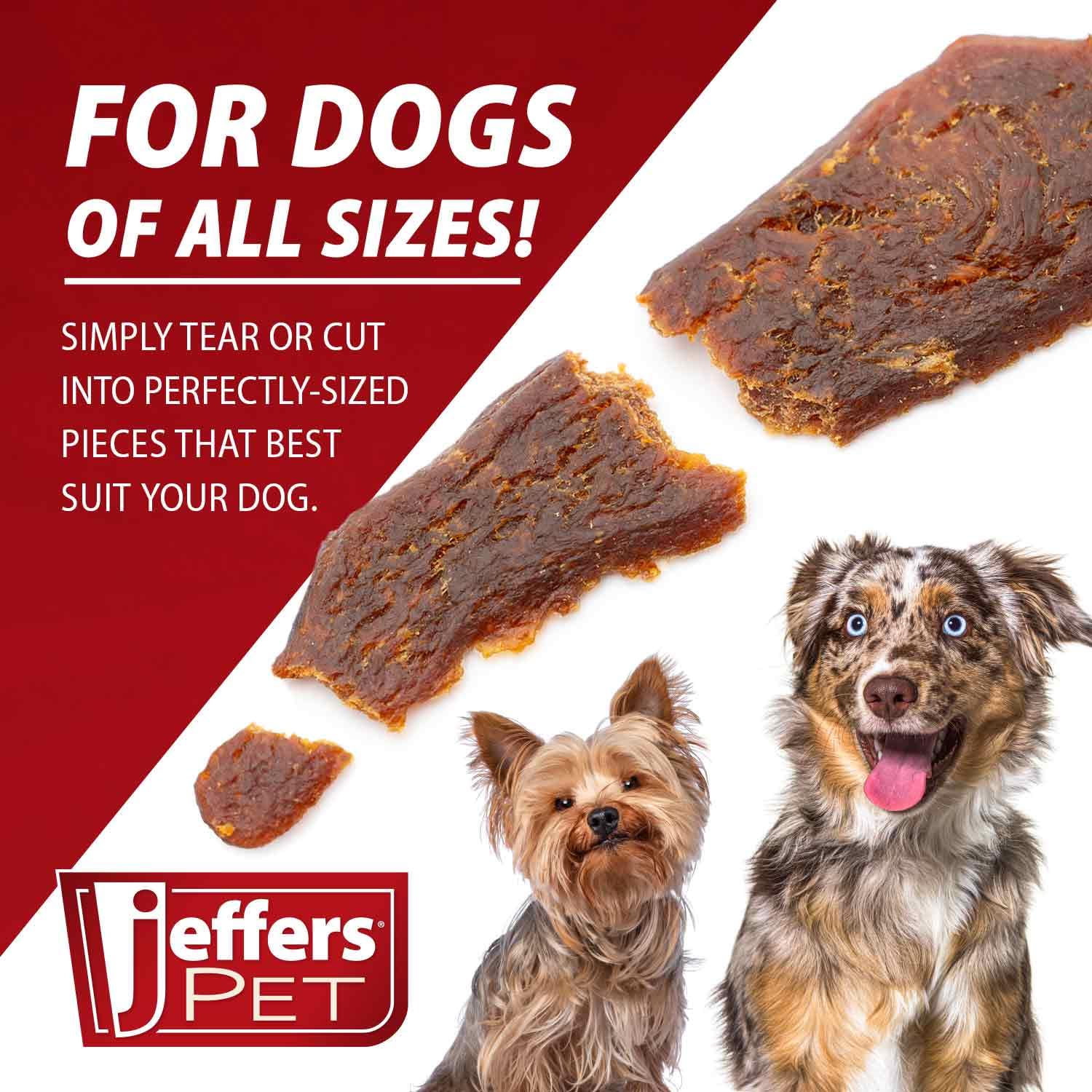Jeffers Chicken Jerky Dog Treats resealable bag for on-the-go training.