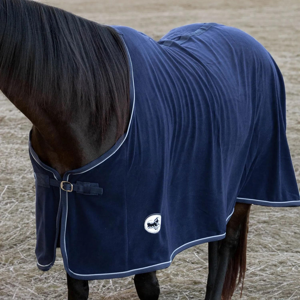 Jeffers Equine Elite fleece cooler blanket folded storage fits tack trunks and trailers.