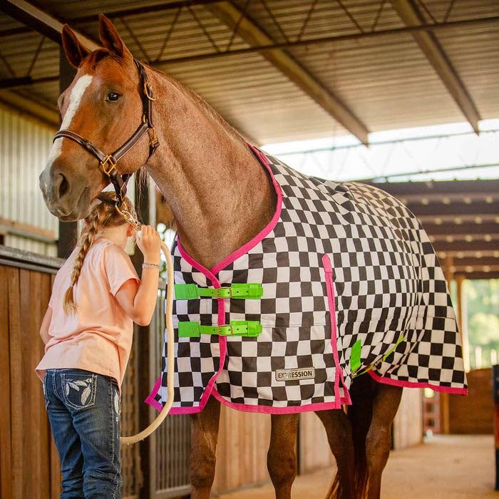 Jeffers Expression blanket rugged 1200D shell resists tears and keeps horse dry in rain.
