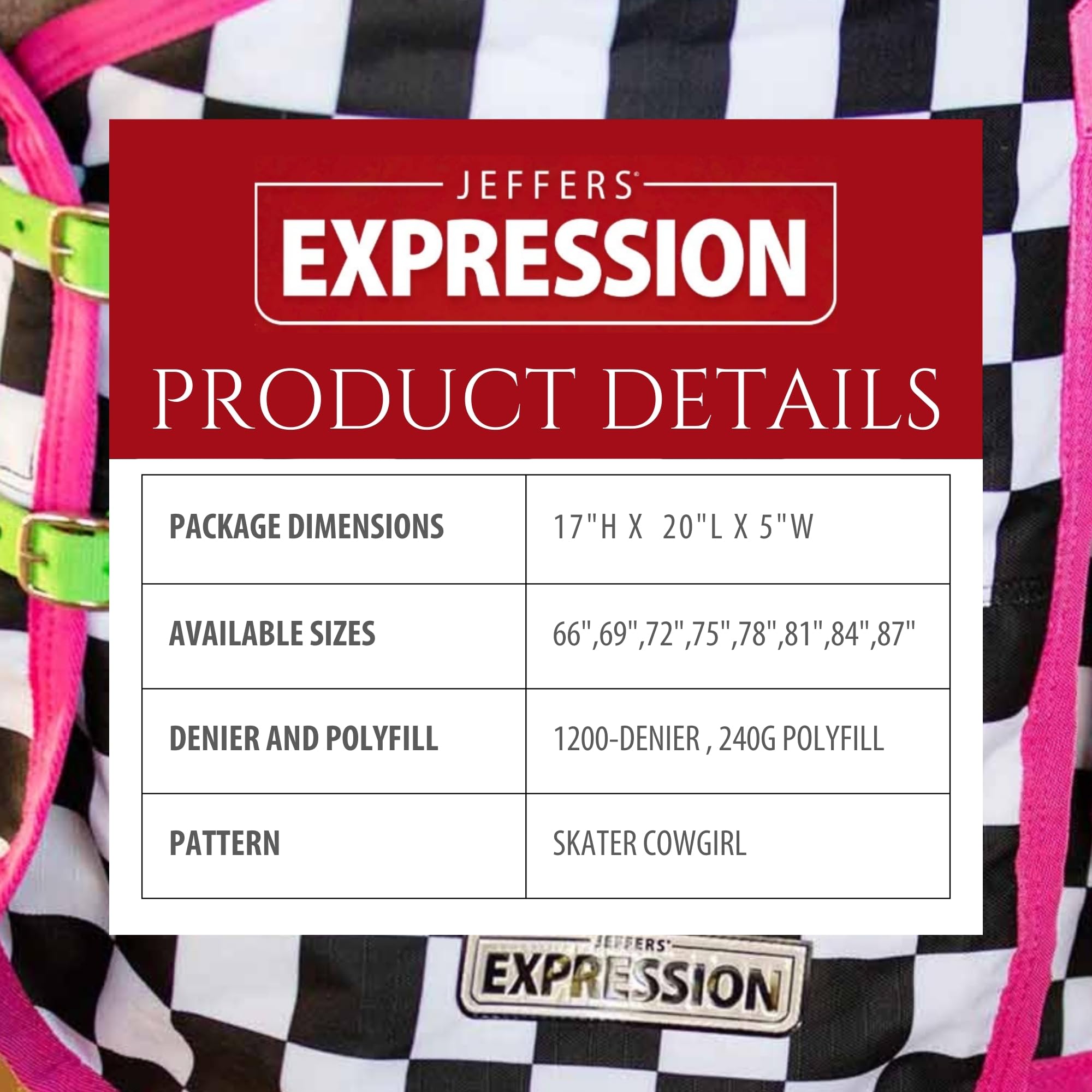 Jeffers Expression blanket designed for stable, ranch, and travel use.