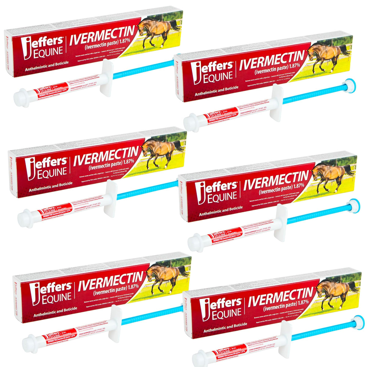 Jeffers ivermectin gel apple-flavored paste ready for precise horse dosing.