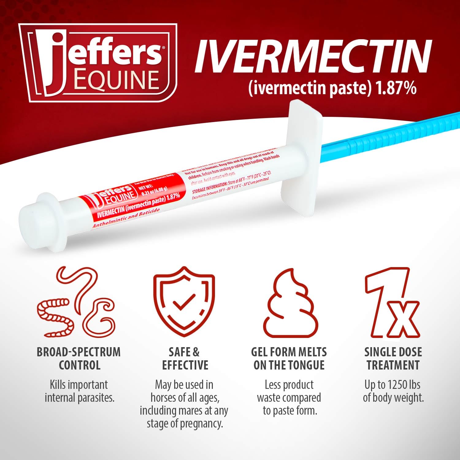 Jeffers ivermectin gel apple-flavored paste being dosed to a horse.