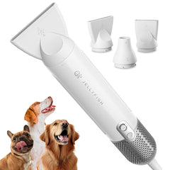 Jellyfish handheld dog dryer front view shows lightweight, easy grip for grooming at home.