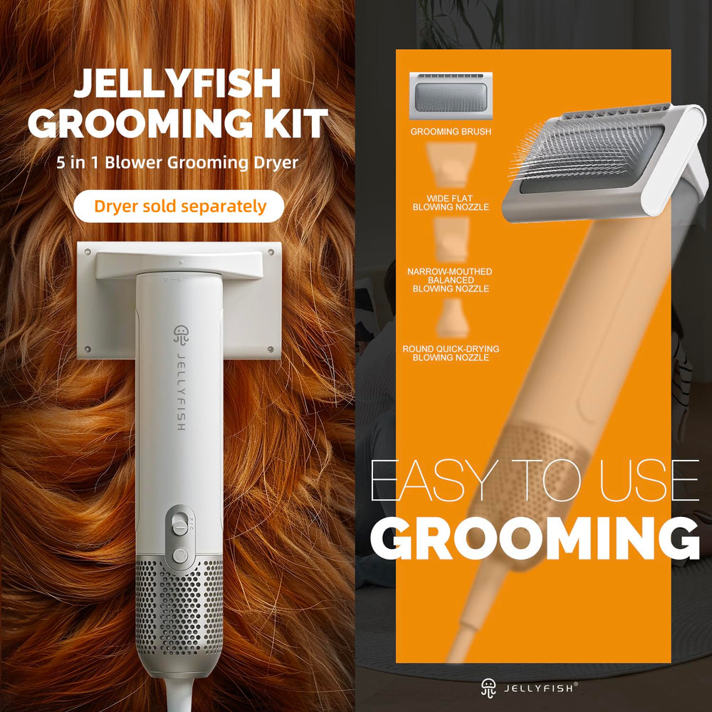 Jellyfish professional grooming brush nozzle portable handle for on-the-go grooming.