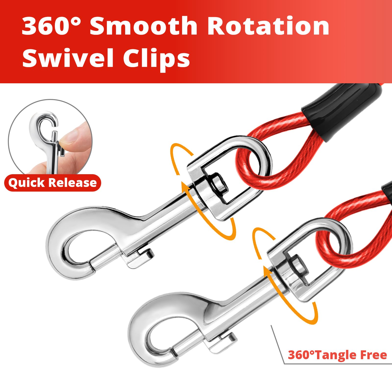 Jenico 360° swivel clips prevent tangling and allow free movement for dogs.