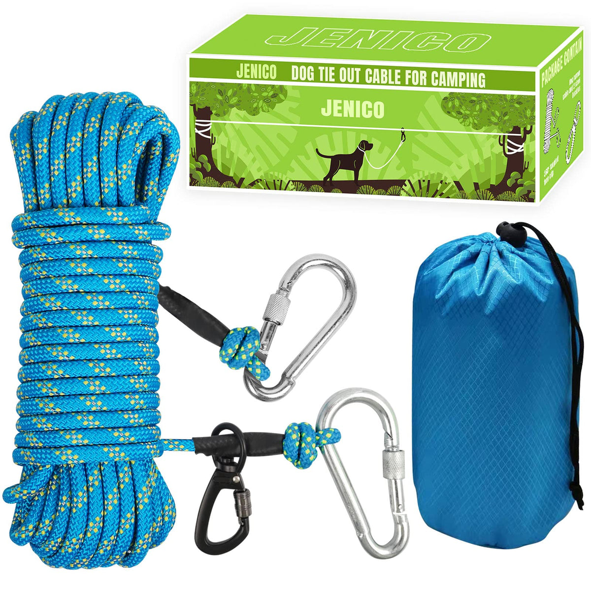 Jenico dog tie out cable 50ft ready for yard camping and outdoor play