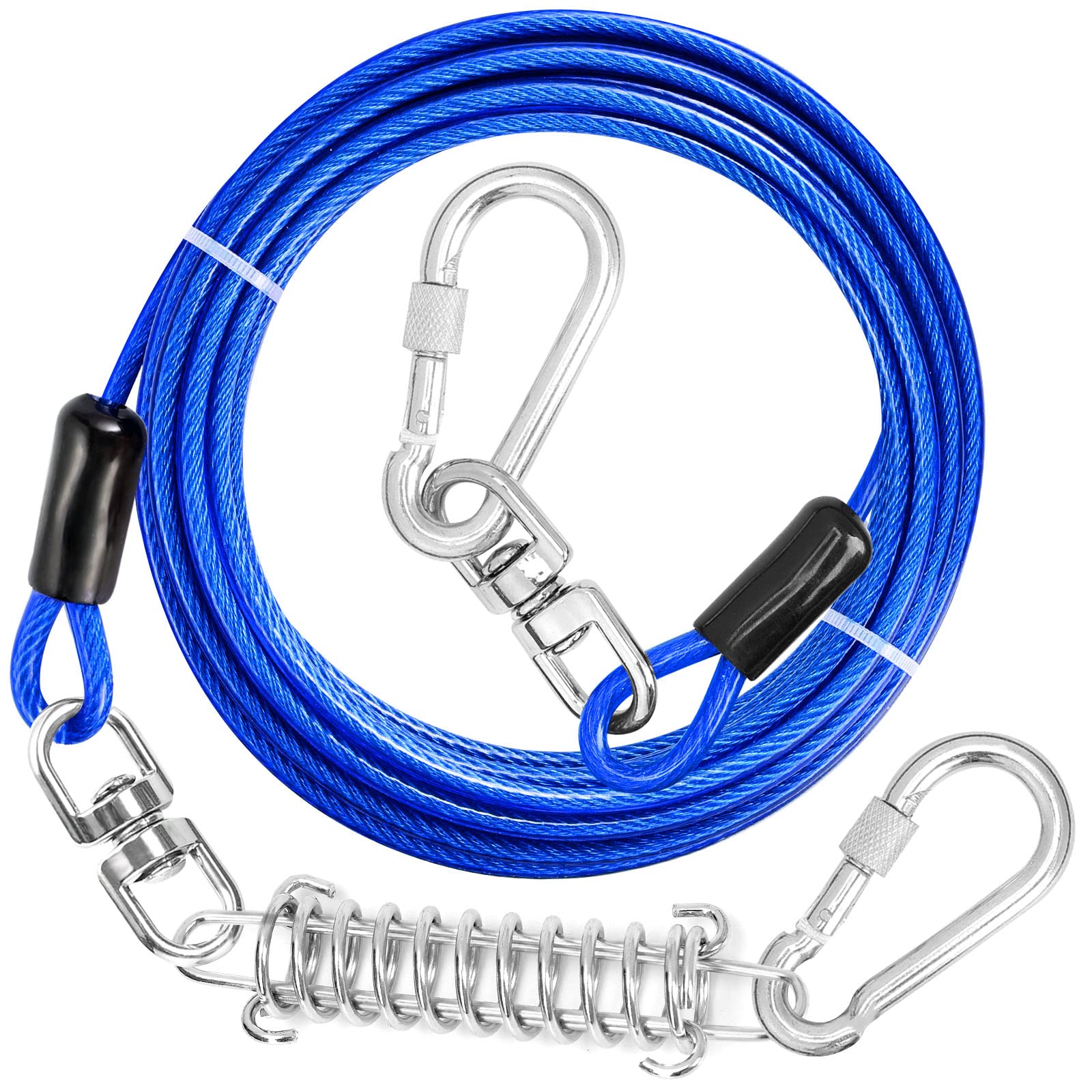 Jenico dog tie-out cable 10ft with heavy-duty carabiner supports secure yard tethering