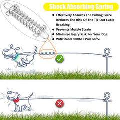 Jenico dog tie out cable showing 360-degree rotation to prevent tangling