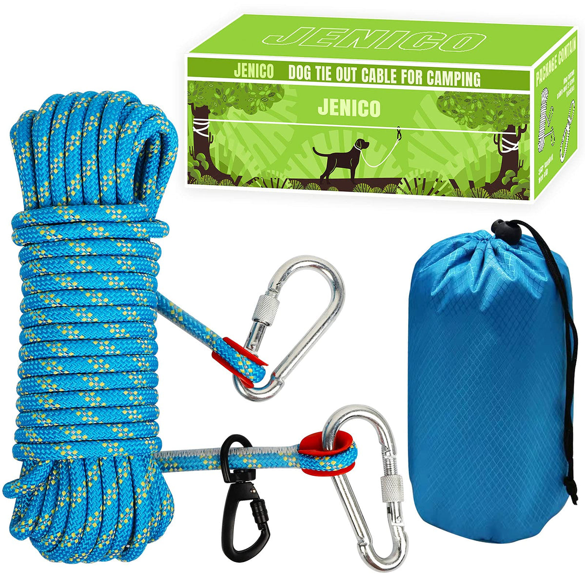 Jenico dog tie-out cable 50ft blue in yard setup for safe space and exploration