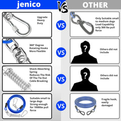 Jenico dog tie out cable 5mm galvanized steel for high strength and durability.