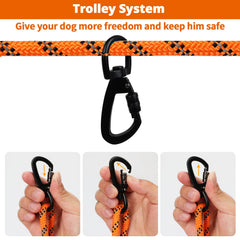 Jenico dog tie out cable 70ft extended between trees for flexible camping safety