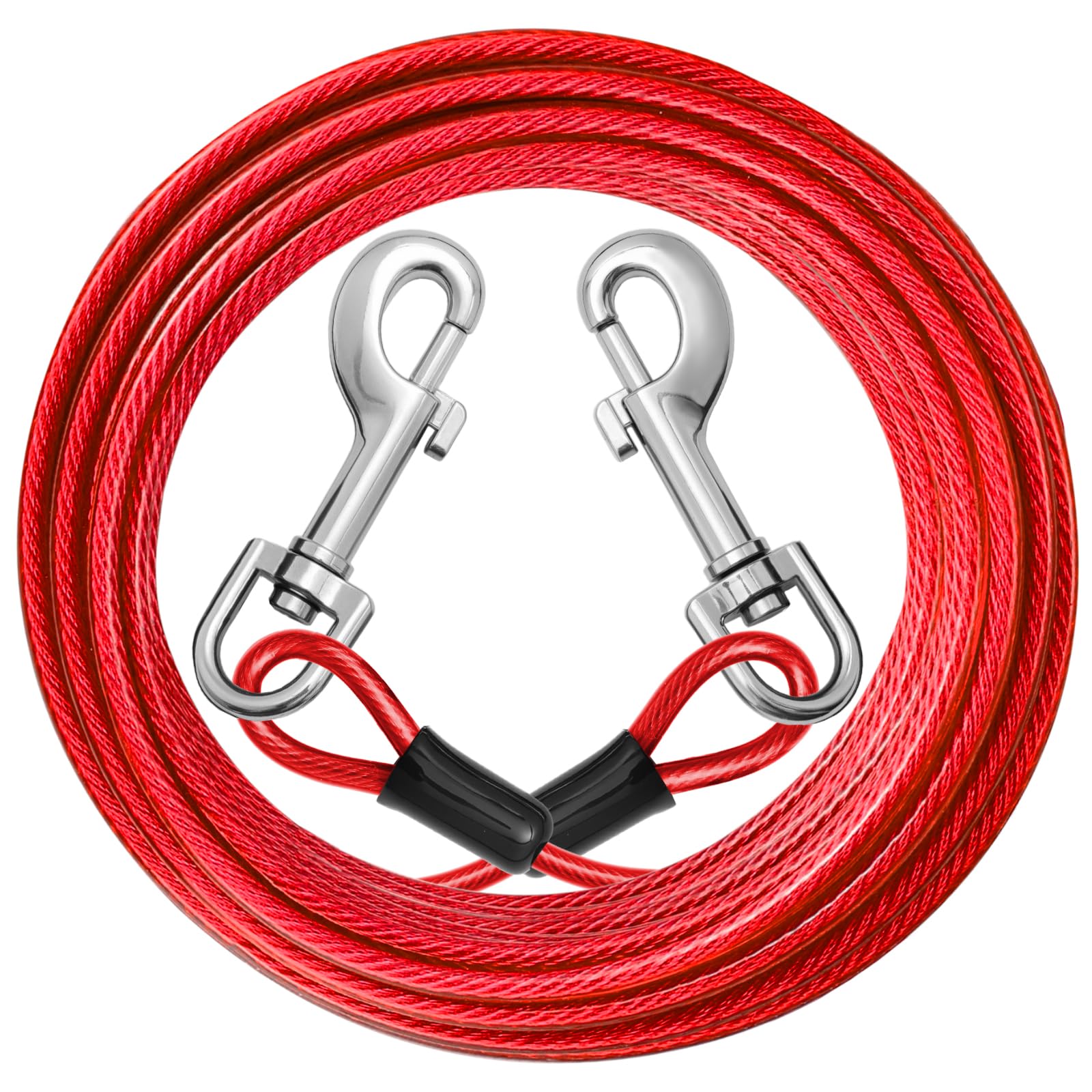 Jenico dog tie-out cable coiled shows sturdy steel core for secure tethering.